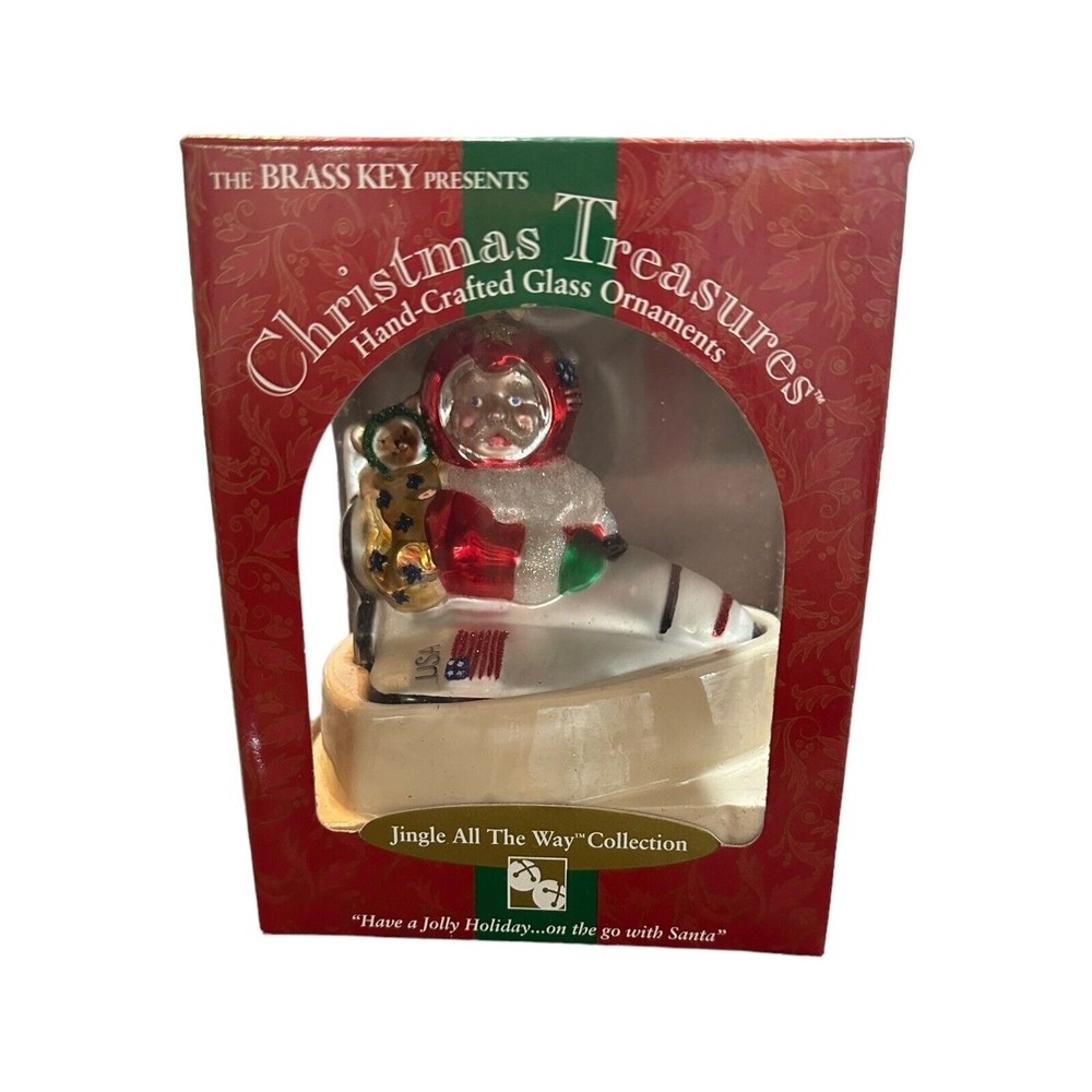 The Brass Key Christmas Treasures Hand Crafted Glass Ornament Santa In Spaceship